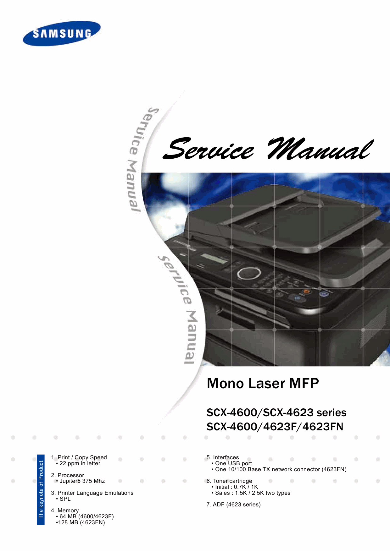 Samsung Mono-Laser-MFP SCX-4600 4623 4623F 4623FN Parts and Service Manual-1